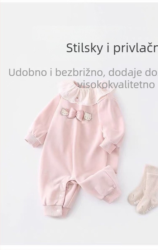 Pamukasti bebi kombinezon, princes stil, ovratnik od lotosovog lista, dugi rukavi, pulover, za proljeće i jesen, 1–3 godine