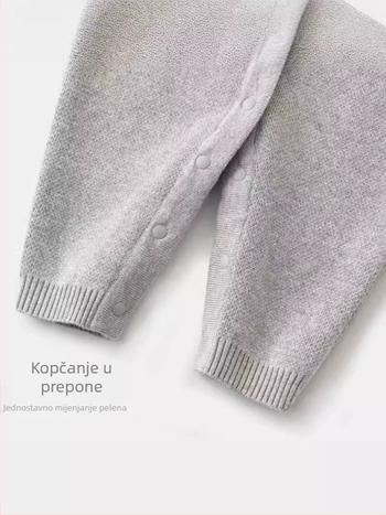Dječji pleteni pulover, 95% pamuk, dugi rukavi, okrugli ovratnik, dvostruko kopčanje