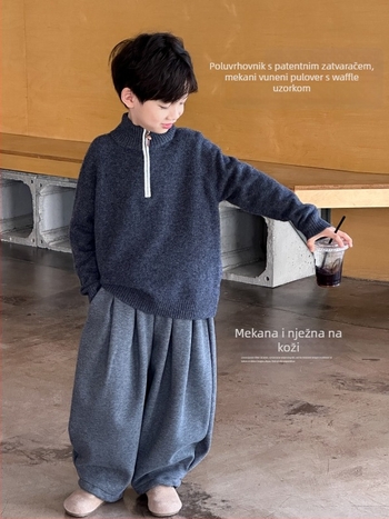 Michael dječji pulover za dječake, zimski pleteni, korejski stil, debelo akrilno vlakno, okrugli ovratnik, dugi rukavi, za djecu iznad 8 godina (iznad 140 cm)