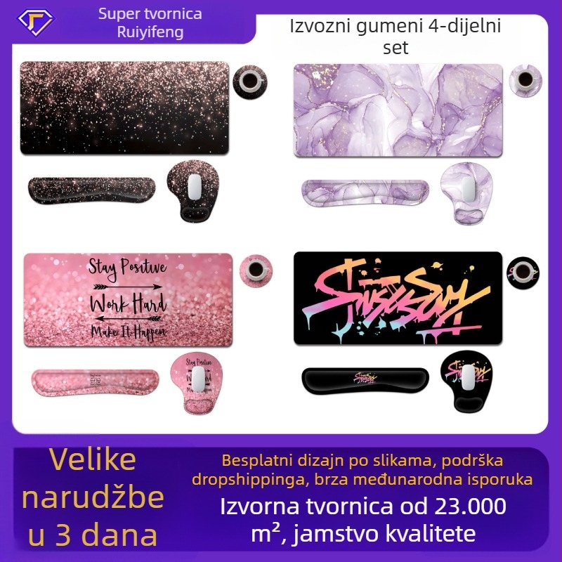 Desk mat s podrškom za zglob – prirodna guma, jednostrana, toplinski prijenos, esports stil