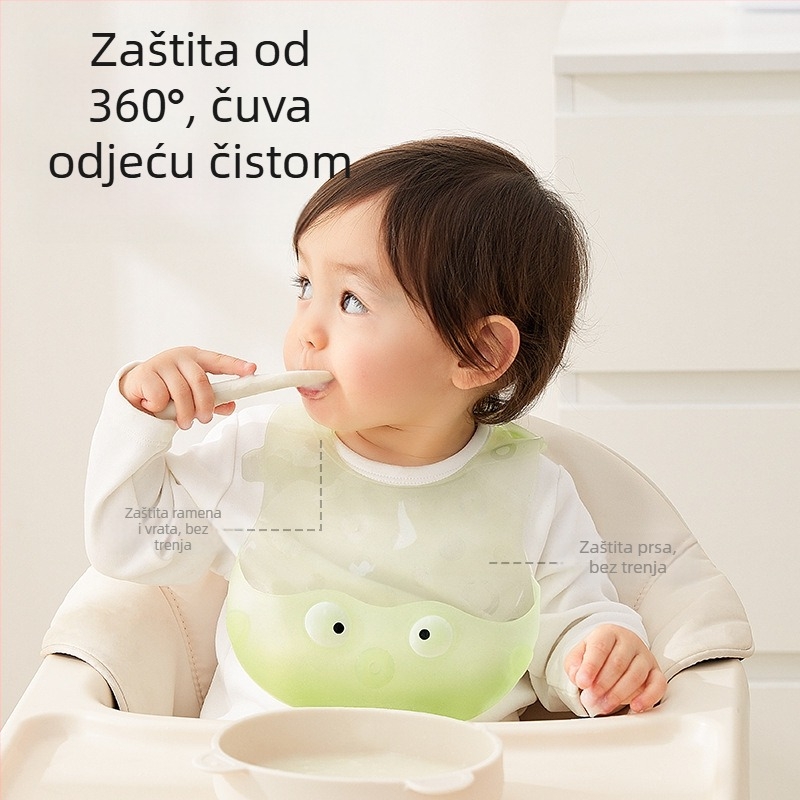 Silikonski vodootporni dječji hranilni bib, višekratno upotrebljiv, za uzrast 0–3 godine, unisex, protiv prljavštine