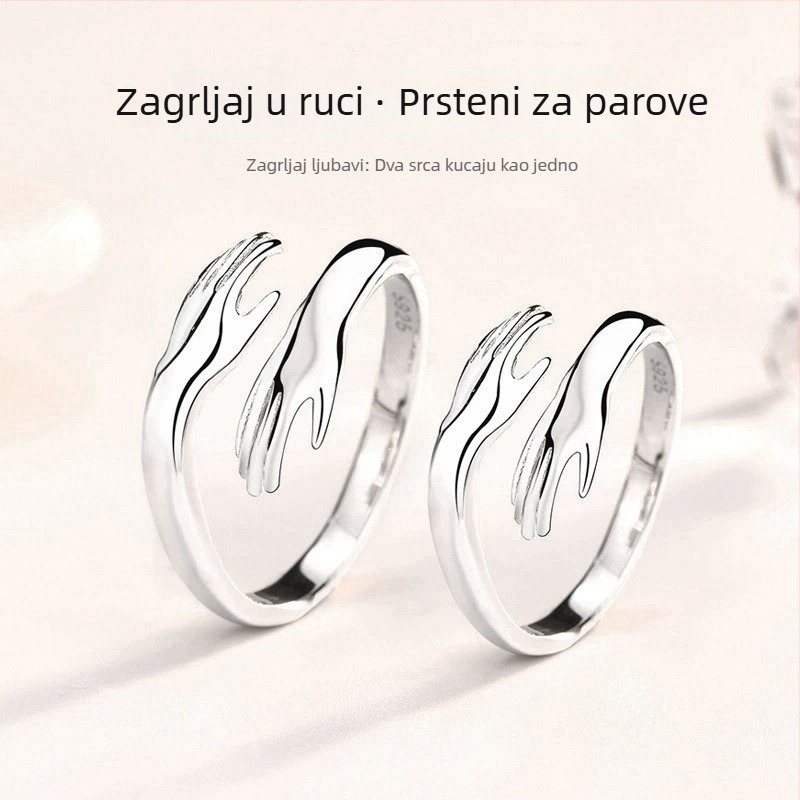 Otvoreni prsten za parove — 925 sterling srebro, stil za parove, ekološko elektropliranje