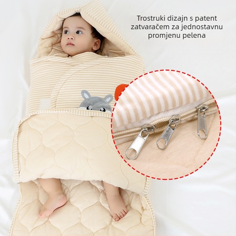 Dječji debeli swaddle spavaći vrećica za jesen i zimu, 100% pamuk, punjenje od veluru pamuka, za djecu 1–3 godine, uzorci: životinje, pruge, crtani likovi
