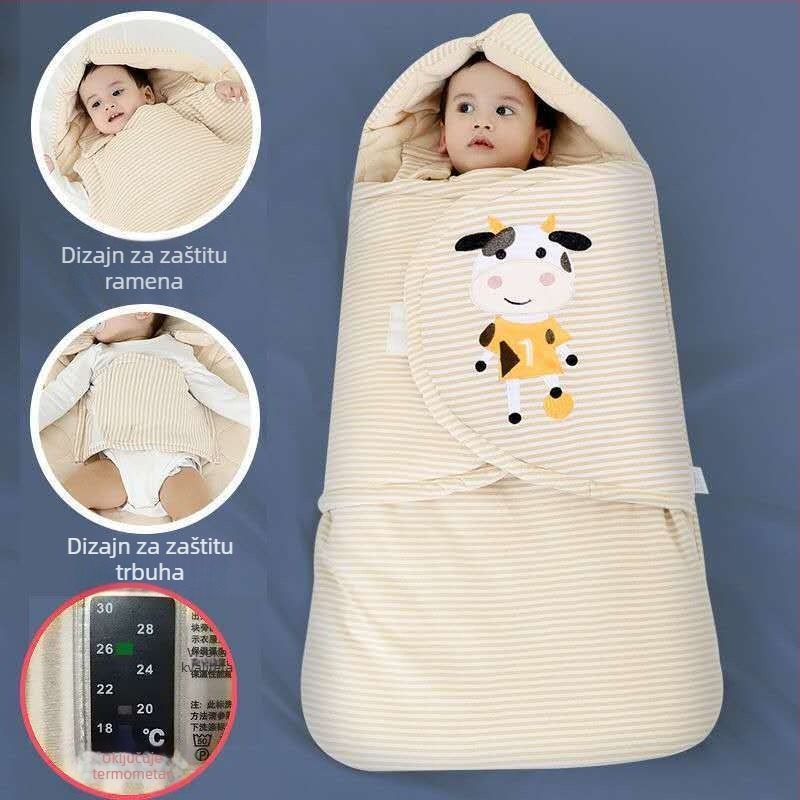 Dječji debeli swaddle spavaći vrećica za jesen i zimu, 100% pamuk, punjenje od veluru pamuka, za djecu 1–3 godine, uzorci: životinje, pruge, crtani likovi