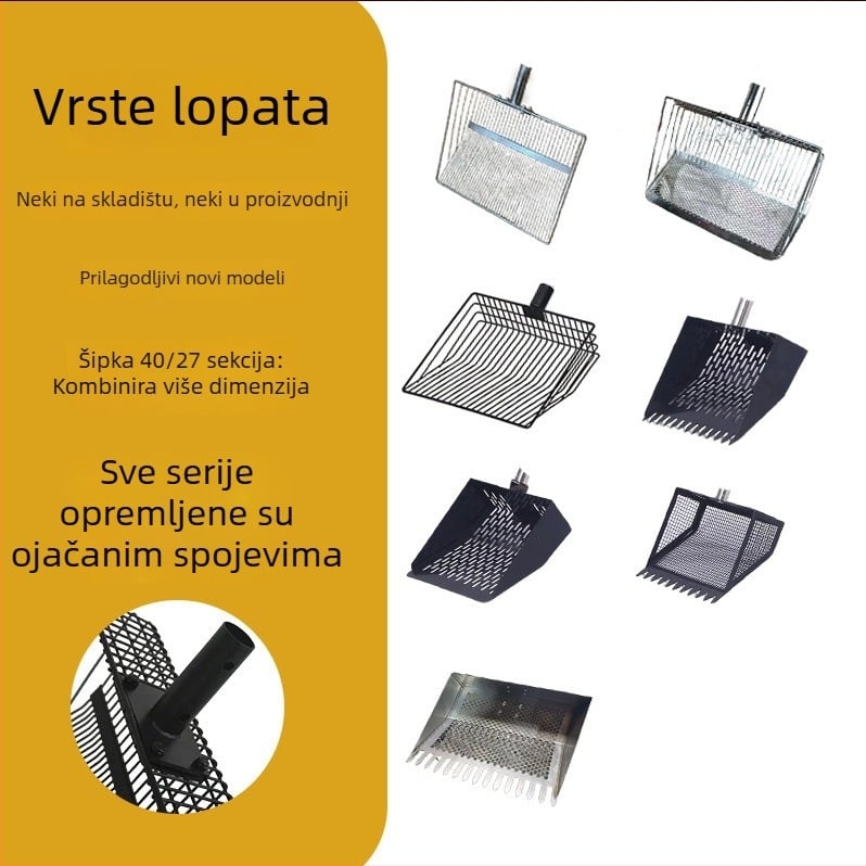 Metalna lopata za čišćenje kokošinjca, višestruko funkcionalna za velike životinje i piliće, marka Bente.