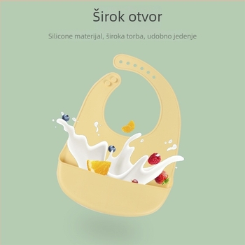 Silikonska baveta za bebe – materijal: silikon, vodootporna i otporna na prljavštinu, za bebe i djecu od 1 do 3 godine.