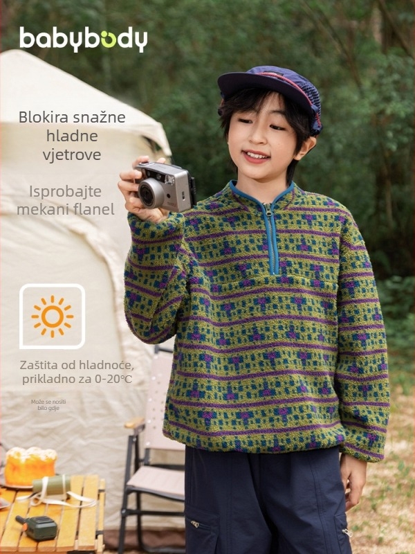 Dječja mikina s flisom, dugi rukav, bez kapuljače, korejski stil, proljeće–jesen 2025