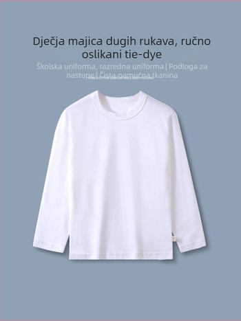 Dječja bijela pamučna majica s dugim rukavima, unisex, okrugli izrez, za djecu 3–8 godina (100–140 cm), ručno oslikan tie-dye dizajn