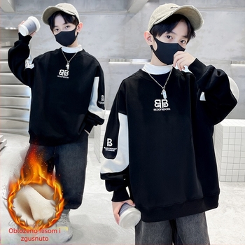 Dječja dukserica s flisom iznutra, okrugli izrez, dugi rukav, bez kapucje, pamuk, uzorci: slova i kamuflaža