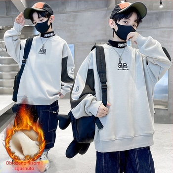 Dječja dukserica s flisom iznutra, okrugli izrez, dugi rukav, bez kapucje, pamuk, uzorci: slova i kamuflaža