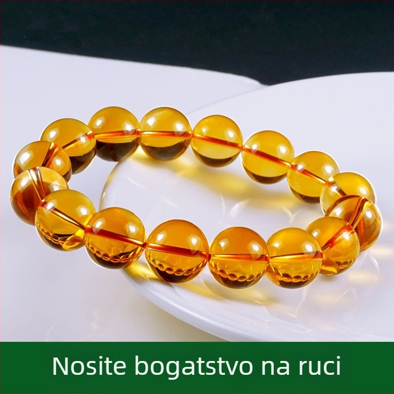 Narukvica od brazilske citrine s okruglim perlama, 128-facitni rez — Umjetni kristal, Polirano, Unisex, Geometrijski dizajn
