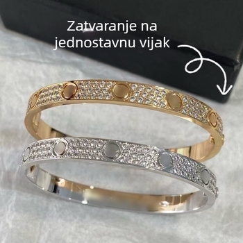 Narukvica V Gold Love, široka verzija, zatvarač s jednim vijkom, 18K premaz, zvjezdasti motiv, dijamantna obrada, 30 g
