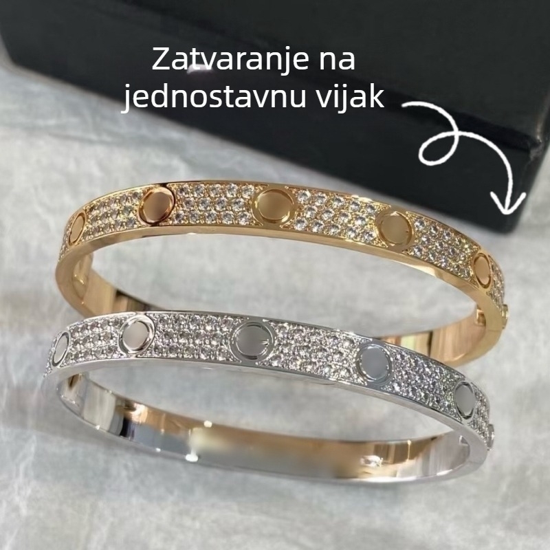 Narukvica V Gold Love, široka verzija, zatvarač s jednim vijkom, 18K premaz, zvjezdasti motiv, dijamantna obrada, 30 g