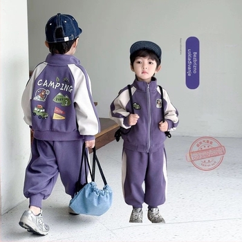 Dječji dvodijelni proljetni sportski komplet: gornji dio s zatvaračem i dugim rukavima te hlače, pamuk 65%