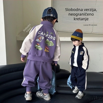 Dječji dvodijelni proljetni sportski komplet: gornji dio s zatvaračem i dugim rukavima te hlače, pamuk 65%