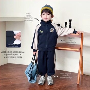 Dječji dvodijelni proljetni sportski komplet: gornji dio s zatvaračem i dugim rukavima te hlače, pamuk 65%