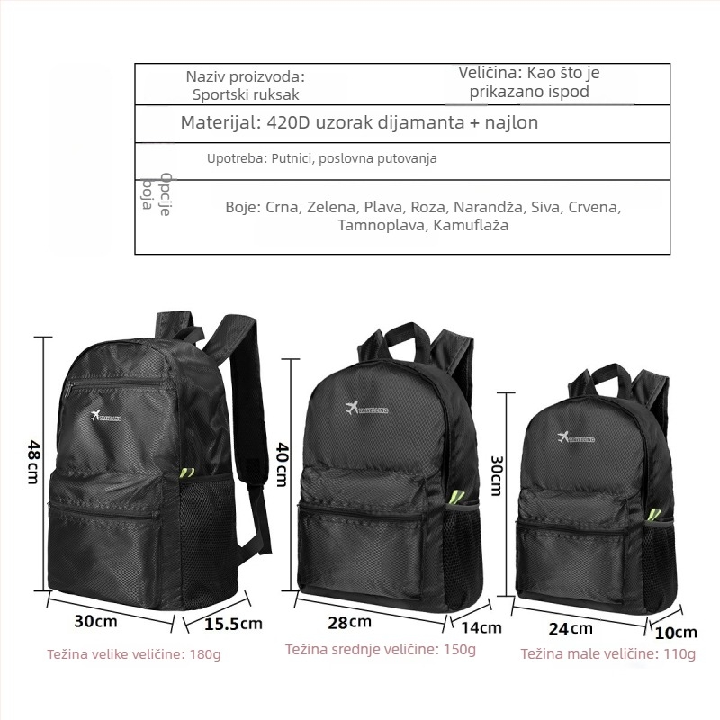 Putni ranac — vodootporan, proširiv, skladištiv (Oxford tkanina, vanjski sportovi, unisex)