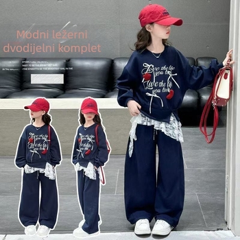 Dva dijela za djevojčice: hoodie s dugim rukavima i hlače, kordurojni materijal s mješavinom zajčje dlake 50–70%, ležerni sportski stil, proljeće 2025
