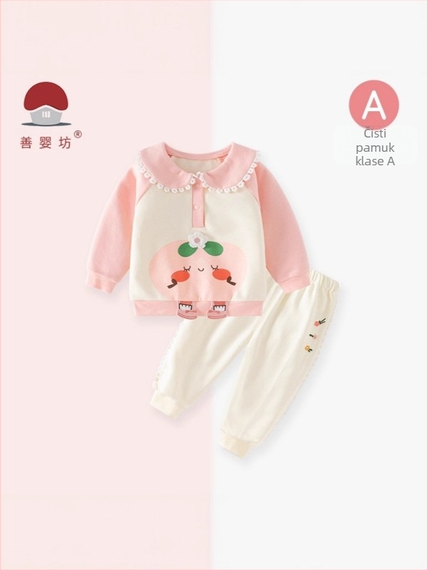 Dječji dvodijelni set od 100% pamuka, dugi rukavi, bez kapuljače, korejski stil princeza s motivima crtani cvjetovi, za uzrast 1–3 godine