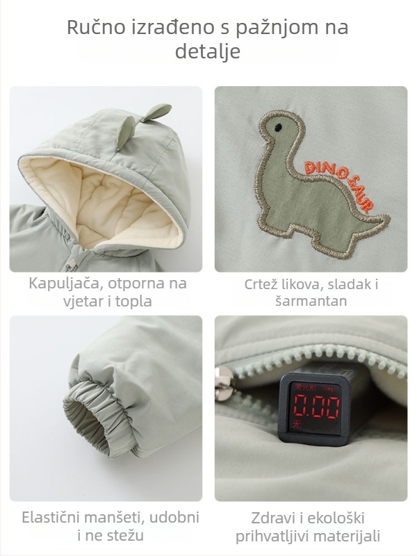 Muška quilted jakna za zimu 2025, debeli dizajn punila, crtani uzorak, zatvarač, fiksna kapuljača