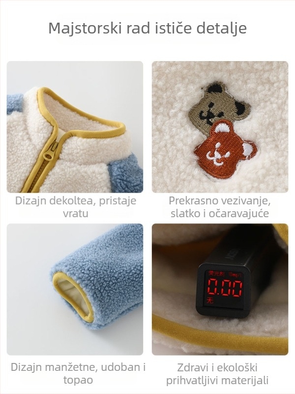 Dječja zimska jakna s flis podstavom, stojeći ovratnik i zatvarač, kratka dužina, unisex, korejski stil, motiv crtića