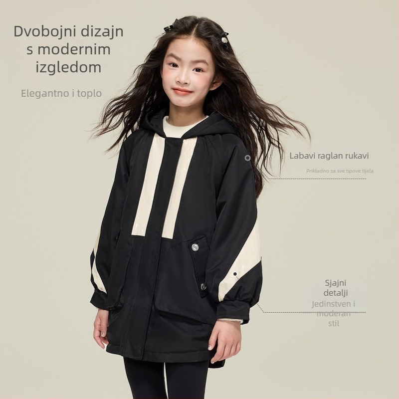Dječja zimska jakna s kapuljačom, debeli fleece unutrašnjost, zatvarač, dugi rukavi, za uzrast 3–8 godina, korejski stil