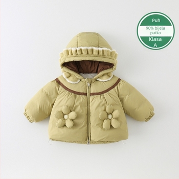 Dječja jakna s punom od pačjih pera, kapuljačom, flis podlogom, debela zimska jakna.