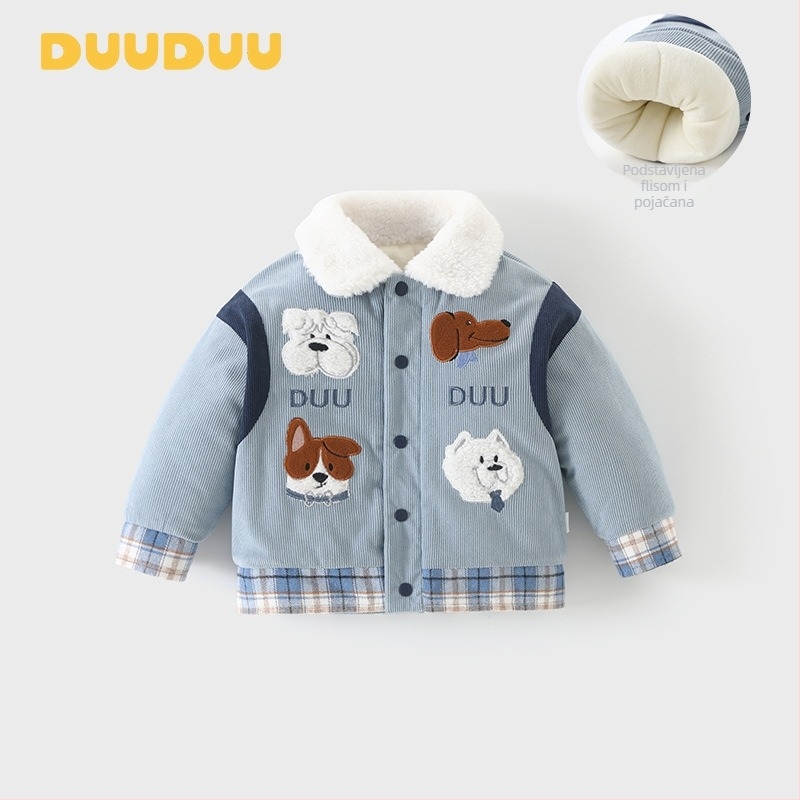 Dječji zimski kaput s izvezenim motivom psa, debelo podstavljeno fleeceom, rever ovratnik (0–1 godina | rever | motiv psa | debeli fleece)