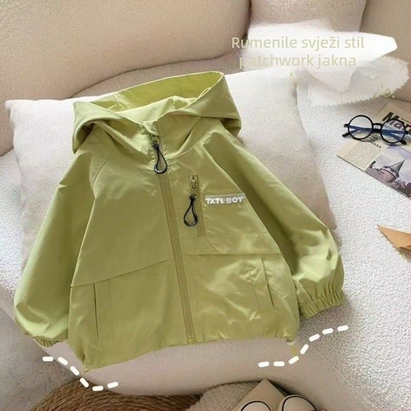 Dječja kapuljačasta lagana windbreaker jakna za proljeće, unisex, dugi rukav, pamuk-mješavina