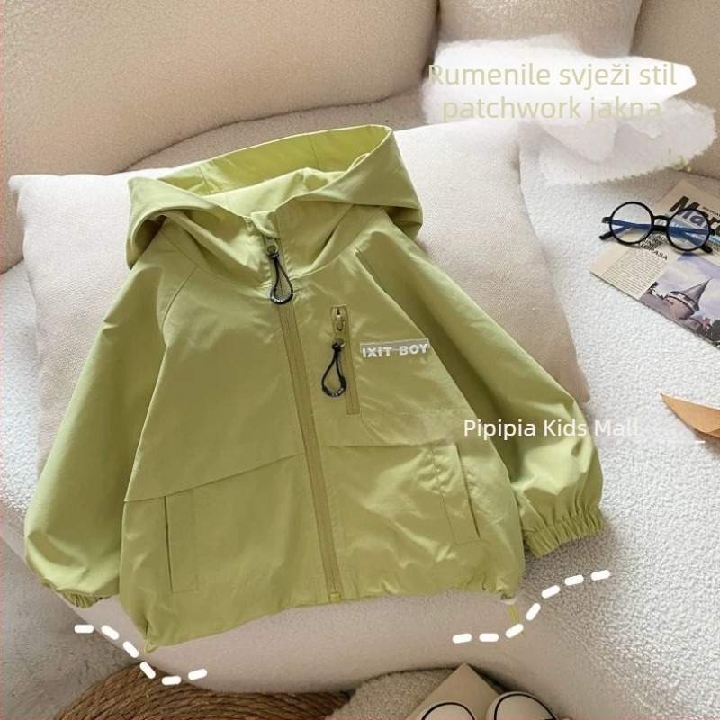 Dječja kapuljačasta lagana windbreaker jakna za proljeće, unisex, dugi rukav, pamuk-mješavina