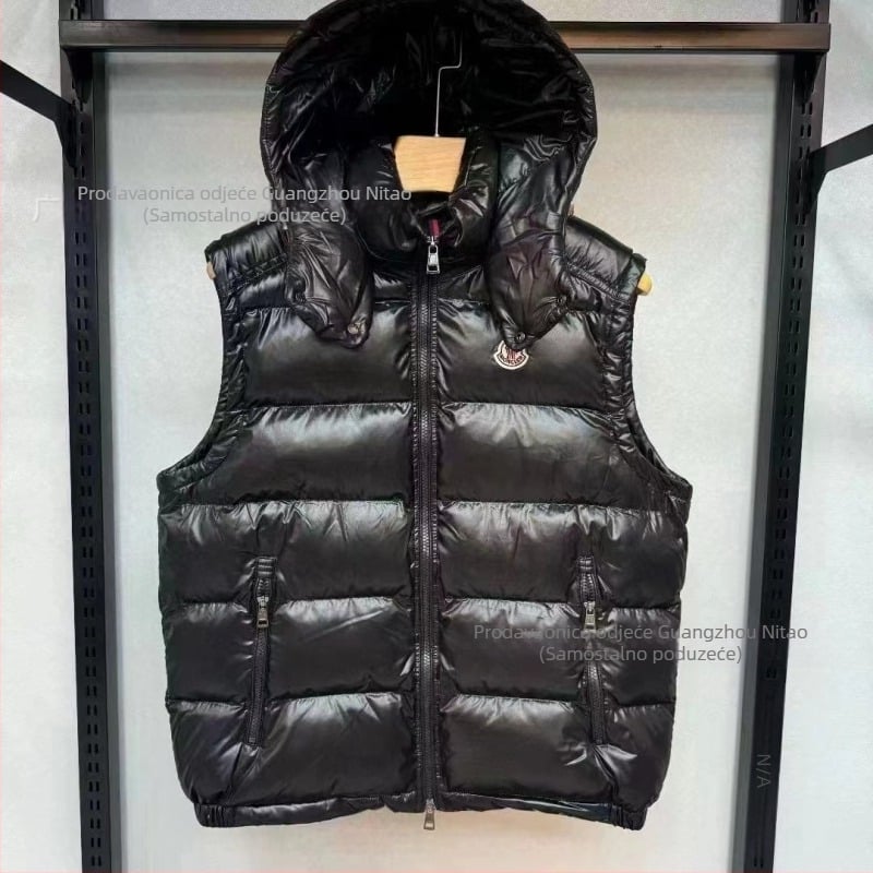 Kapuljačom vesta s perjem, unisex, debeli kratki model, punilo od patinog puha, zatvarač