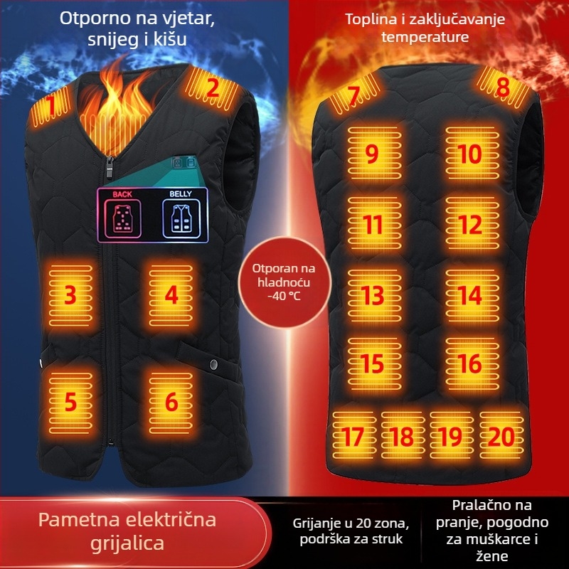 Muška grijana vesta s zatvaračem, V izrez, karirani uzorak, podstava od poliestera, uski kroj