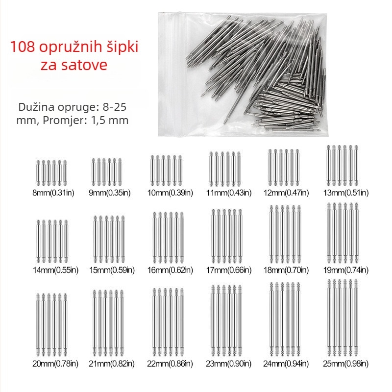 Record Work Set alata za popravak satova – spojna os za kaiš, pinovi za uši i lug pinovi, metal, set od 144 ili 108 komada