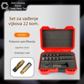 Set ekstraktora vijaka za slomljene i oštećene navoje, 22 komada, čelik visoke brzine, Chuangxiang Tools, za kućnu upotrebu