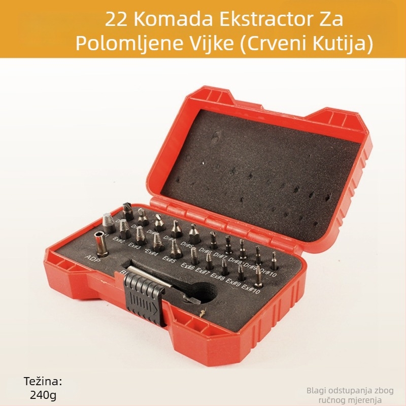 Set ekstraktora vijaka za slomljene i oštećene navoje, 22 komada, čelik visoke brzine, Chuangxiang Tools, za kućnu upotrebu