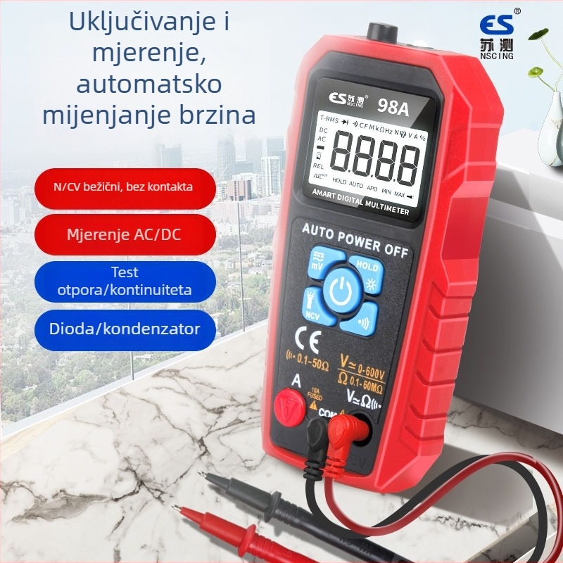 Automatski digitalni multimetar s automatskim rasponom, s pozadinskim osvjetljenjem zaslona, visoka preciznost, mjerenje kapaciteta i temperature