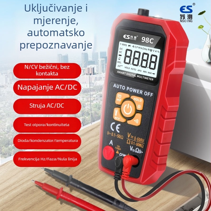 Automatski digitalni multimetar s automatskim rasponom, s pozadinskim osvjetljenjem zaslona, visoka preciznost, mjerenje kapaciteta i temperature