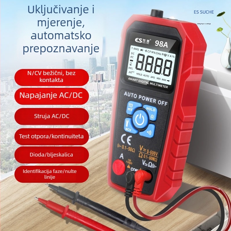 Automatski digitalni multimetar s automatskim rasponom, s pozadinskim osvjetljenjem zaslona, visoka preciznost, mjerenje kapaciteta i temperature
