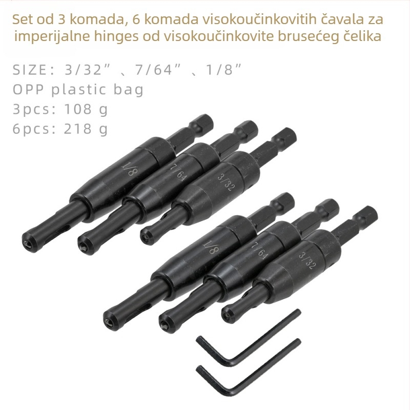 Set bušilica za drvene šarke, 3 komada, Zhongke, alat od visoko brzostrujnog čelika, bušenje drvenih ploča, kućna upotreba