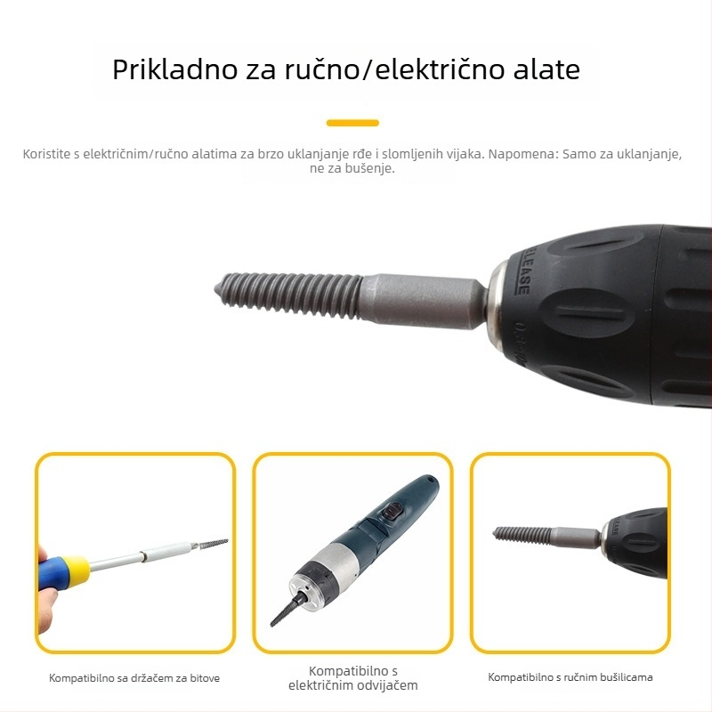 5-dijelni set odvijača za vađenje slomljenih vijaka, od nosnog čelika, s šesterokutnom ručkom