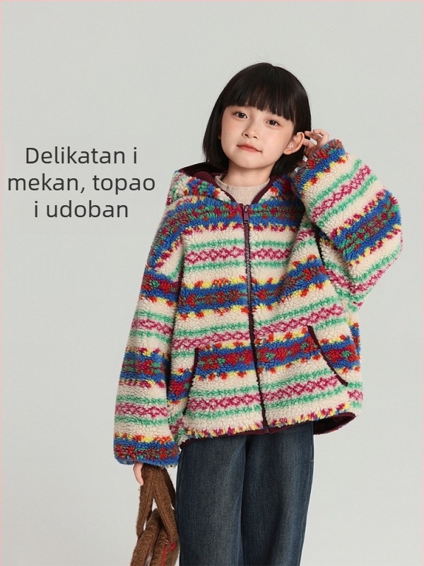 Pudding haru djevojački plišani kapuljačasti jakna, korejski stil, prednji zip, podstava 100% poliestera, zima 2025