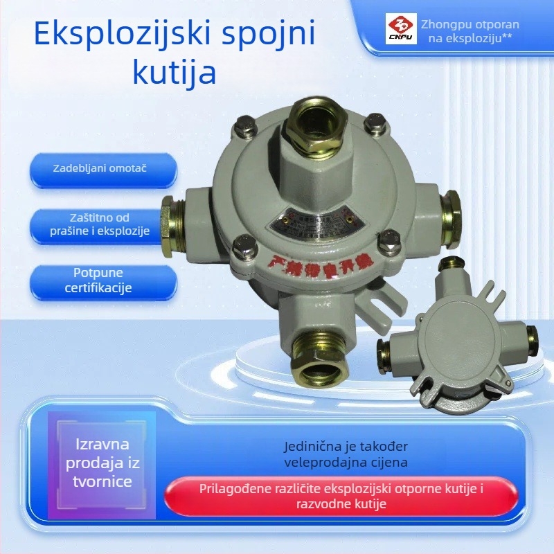 Eksplozijski otporna kutija za spojeve, troputna, kućište od lijevane čelika, spoj cijevi, IP65