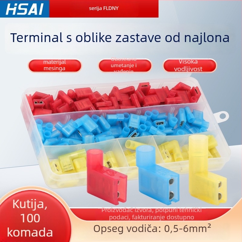 Hsai potpuno izolirani najlonski ženski terminal u obliku zastavice, model FLDNY 1.25-187, za električare