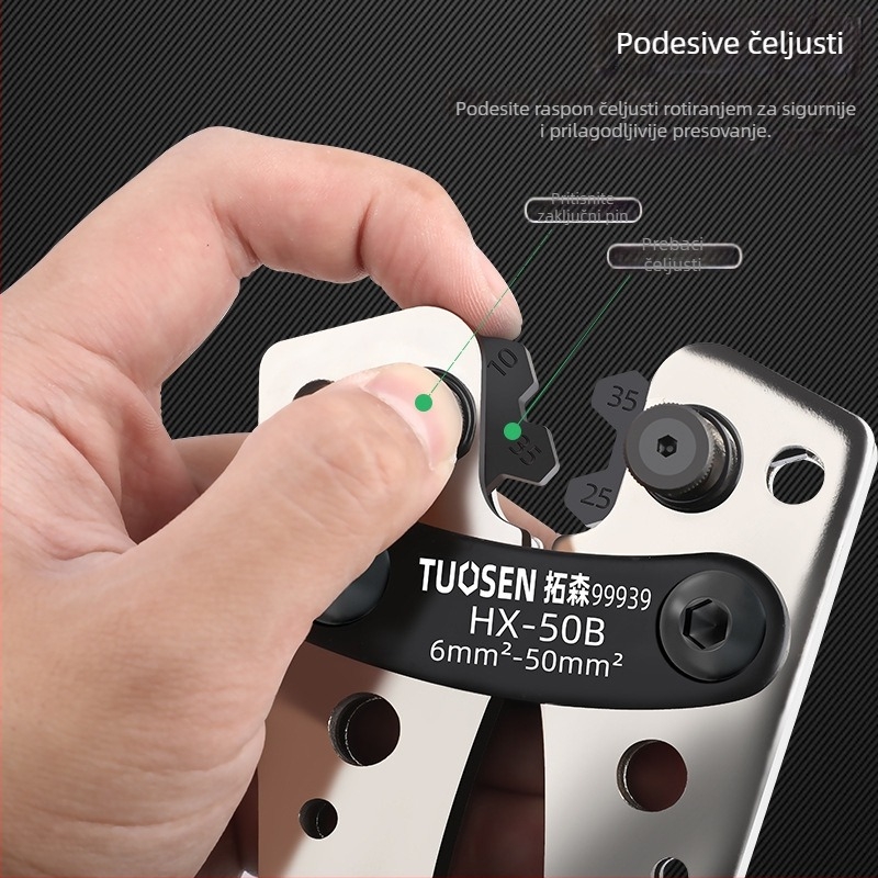 Tuosen HX-50B kliješta za presovanje žica za električare, s bakrenom špicom, visoko ugljično čelika, težina 1.07