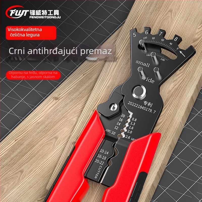 Električarske kliješta za skidanje izolacije i krimpanje vodiča, štedljivi mehanizam, krom-vanadij čelik, 0,3 kg, Feng Weite