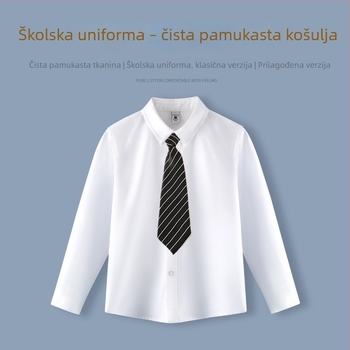 Dječja košulja za školsku uniformu, stil koledža (duga rukava, ovratnik s reverom, 100% pamuk)