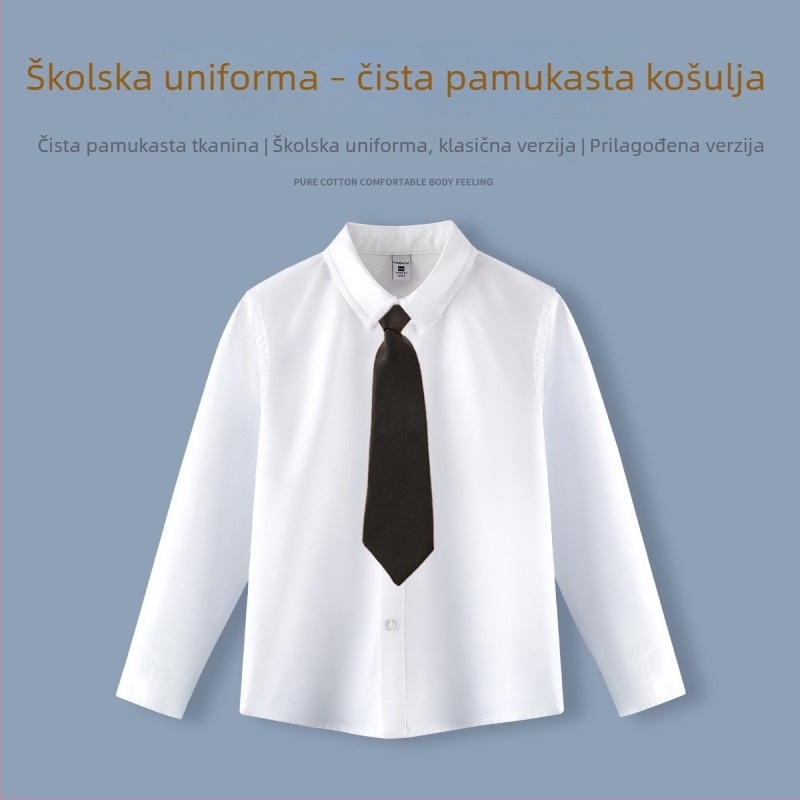 Dječja košulja za školsku uniformu, stil koledža (duga rukava, ovratnik s reverom, 100% pamuk)
