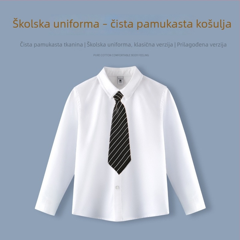 Dječja košulja za školsku uniformu, stil koledža (duga rukava, ovratnik s reverom, 100% pamuk)