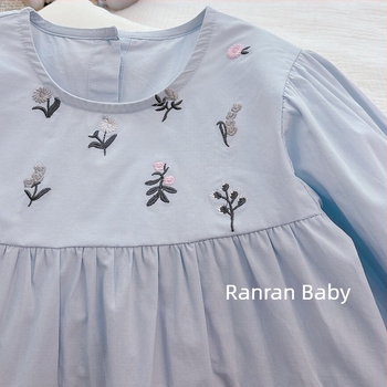 Dječja pamukasta košulja s dugim rukavima, s izvezenim cvjetnim uzorkom, okrugli ovratnik, za proljeće i jesen