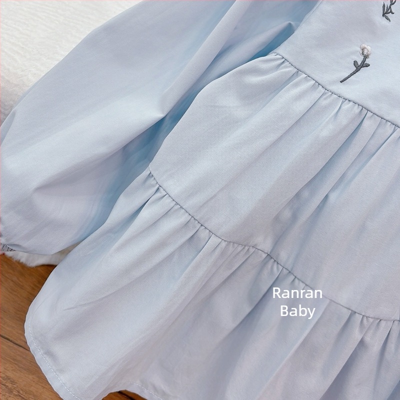 Dječja pamukasta košulja s dugim rukavima, s izvezenim cvjetnim uzorkom, okrugli ovratnik, za proljeće i jesen